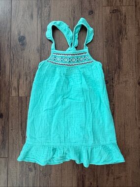 True Craft Girls Aqua Blue Embroidered Dress